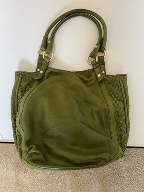 Liz Claiborne Olive Green Leather Hobo Tote